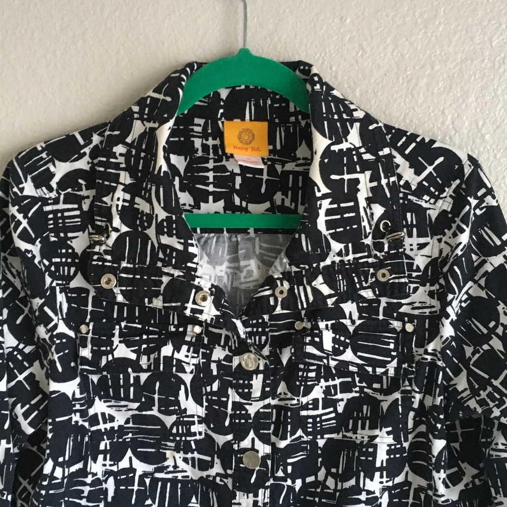 Ruby Rd. Black and White Graphic Jean Jacket - Picture 2 of 5
